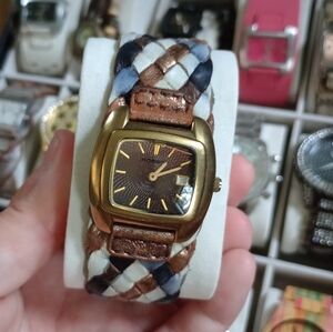 Vintage Fossil With Braided Leather Strap